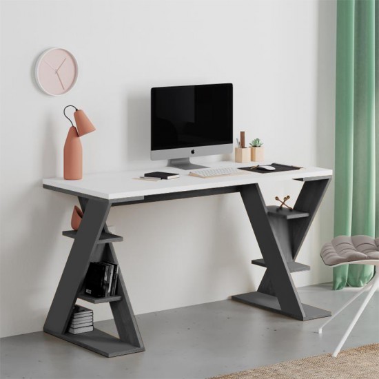 Γραφείο εργασίας Papillon χρώμα ανθρακί - λευκό 137x60x75εκ Γραφείο εργασίας Papillon χρώμα ανθρακί - λευκό 137x60x75εκ