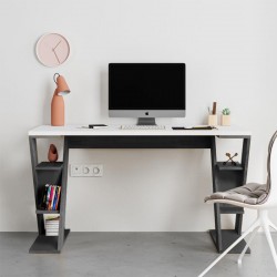 Γραφείο εργασίας Papillon  χρώμα ανθρακί - λευκό 137x60x75εκ