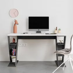 Γραφείο εργασίας Papillon  χρώμα ανθρακί - λευκό 137x60x75εκ