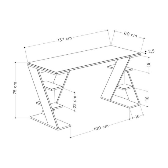 Γραφείο εργασίας Papillon  χρώμα ανθρακί - λευκό 137x60x75εκ