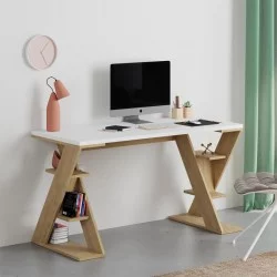 Γραφείο εργασίας Papillon  χρώμα sapphire oak - λευκό 137x60x75εκ