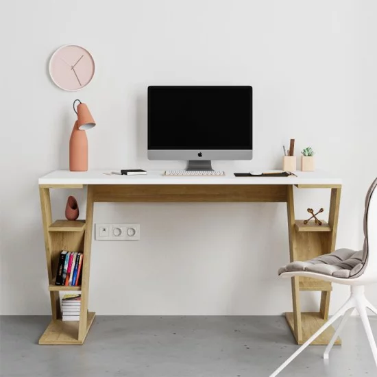 Γραφείο εργασίας Papillon  χρώμα sapphire oak - λευκό 137x60x75εκ