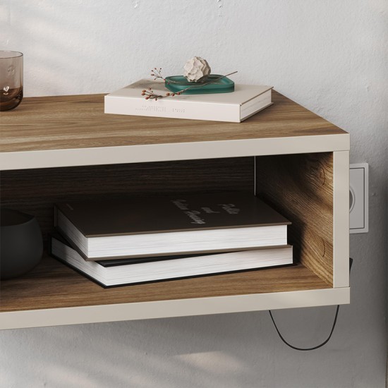 Κομοδίνο επιτοίχιο Brik  με LED χρώμα καρυδί - sandstone 45x30x18εκ.