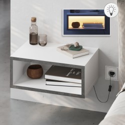 Κομοδίνο επιτοίχιο Brik  με LED χρώμα λευκό - γκρι ρετρό 45x30x18εκ.