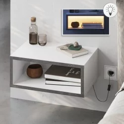 Κομοδίνο επιτοίχιο Brik  με LED χρώμα λευκό - γκρι ρετρό 45x30x18εκ.