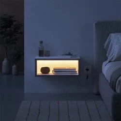 Κομοδίνο επιτοίχιο Brik  με LED χρώμα λευκό - γκρι ρετρό 45x30x18εκ.