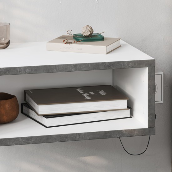 Κομοδίνο επιτοίχιο Brik  με LED χρώμα λευκό - γκρι ρετρό 45x30x18εκ.