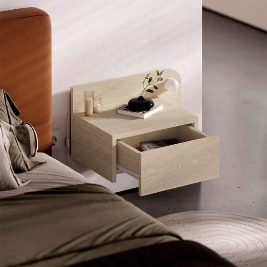 Κομοδίνο επιτοίχιο Dotta  με LED χρώμα light oak 52x33,6x28εκ.