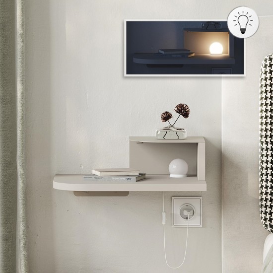 Κομοδίνο επιτοίχιο Luno  με LED χρώμα sandstone 40x30x16,2εκ.