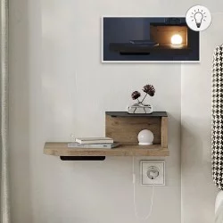 Κομοδίνο επιτοίχιο Luno  με LED χρώμα sepet oak 40x30x16,2εκ.