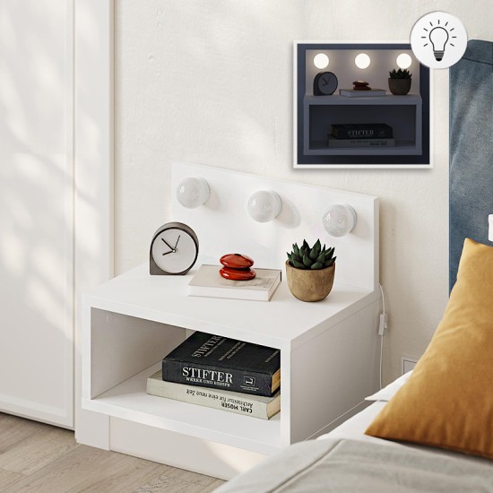 Κομοδίνο επιτοίχιο Treo  με LED χρώμα λευκό 40x30x33,8εκ.