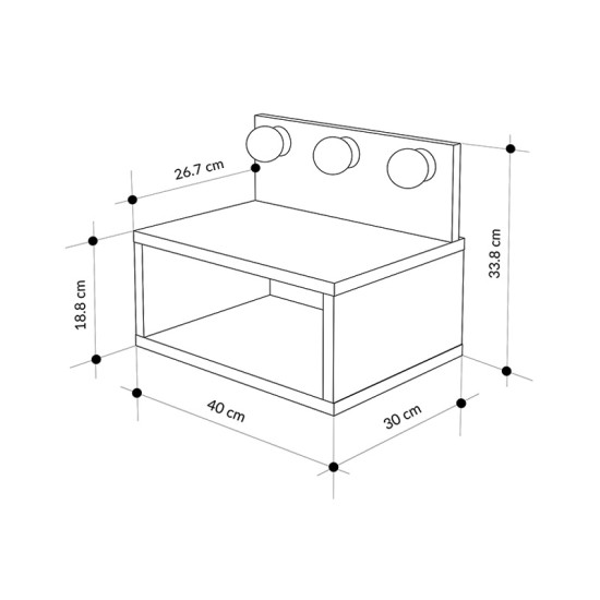 Κομοδίνο επιτοίχιο Treo  με LED χρώμα sapphire oak 40x30x33,8εκ.