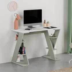 Γραφείο εργασίας Papillon  χρώμα ash green - λευκό 106x50x75εκ