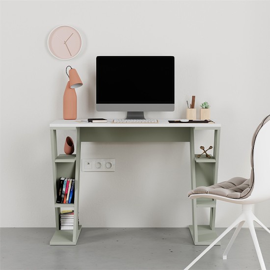 Γραφείο εργασίας Papillon  χρώμα ash green - λευκό 106x50x75εκ