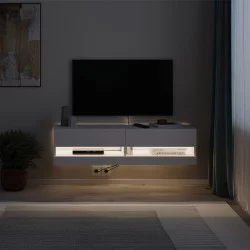 Έπιπλο τηλεόρασης επιτοίχιο Moon  με LED χρώμα λευκό 120x33,8x30εκ.