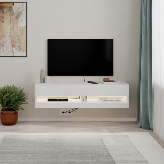 Έπιπλο τηλεόρασης επιτοίχιο Moon  με LED χρώμα λευκό 120x33,8x30εκ.