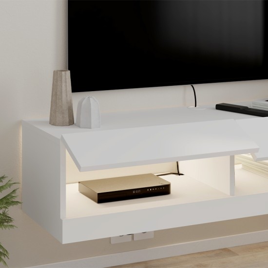 Έπιπλο τηλεόρασης επιτοίχιο Moon  με LED χρώμα λευκό 120x33,8x30εκ.