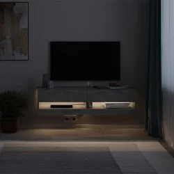 Έπιπλο τηλεόρασης επιτοίχιο Moon  με LED χρώμα γκρι ρετρό 120x33,8x30εκ.