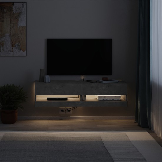 Έπιπλο τηλεόρασης επιτοίχιο Moon  με LED χρώμα γκρι ρετρό 120x33,8x30εκ.