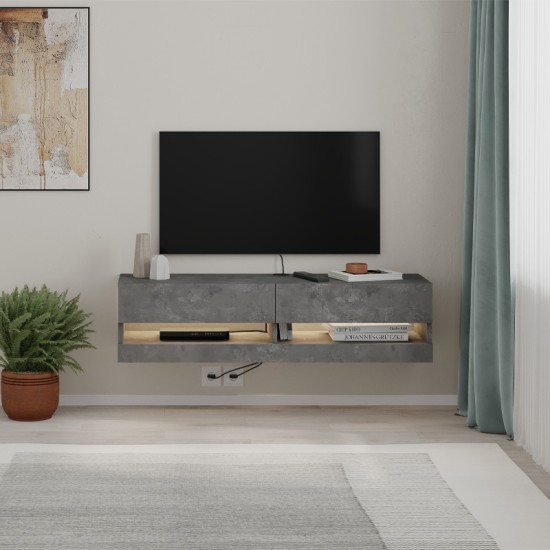 Έπιπλο τηλεόρασης επιτοίχιο Moon  με LED χρώμα γκρι ρετρό 120x33,8x30εκ.