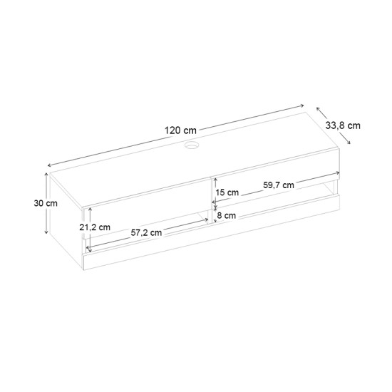 Έπιπλο τηλεόρασης επιτοίχιο Moon  με LED χρώμα γκρι ρετρό 120x33,8x30εκ.