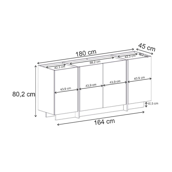 Μπουφές Dorma  χρώμα travertine 180x45x80,2εκ.