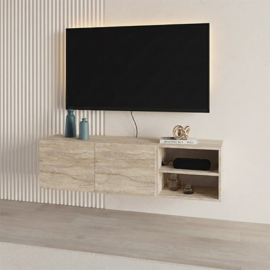 Έπιπλο τηλεόρασης επιτοίχιο Conrad  χρώμα travertine 140x35x38εκ.