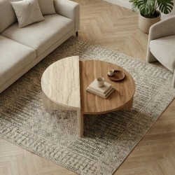 Τραπεζάκι σαλονιού Aloeva  χρώμα καρυδί Ud - travertine Ø90x37εκ.