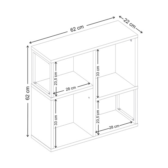 Βιβλιοθήκη Bolton  χρώμα ανοιχτό καρυδί 62x22x62εκ.