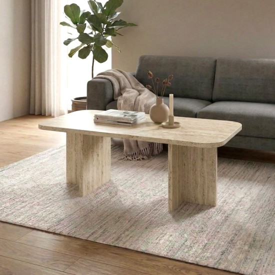 Τραπεζάκι σαλονιού Hillary  χρώμα travertine 100x60x41,8εκ.