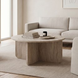 Τραπεζάκι σαλονιού Hillary  χρώμα travertine Ø80x38εκ.