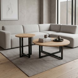 Τραπεζάκι σαλονιού σετ 2 τμχ Mesa  χρώμα sapphire oak Ø90x35,5εκ.