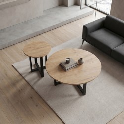 Τραπεζάκι σαλονιού σετ 2 τμχ Mesa  χρώμα sapphire oak Ø90x35,5εκ.