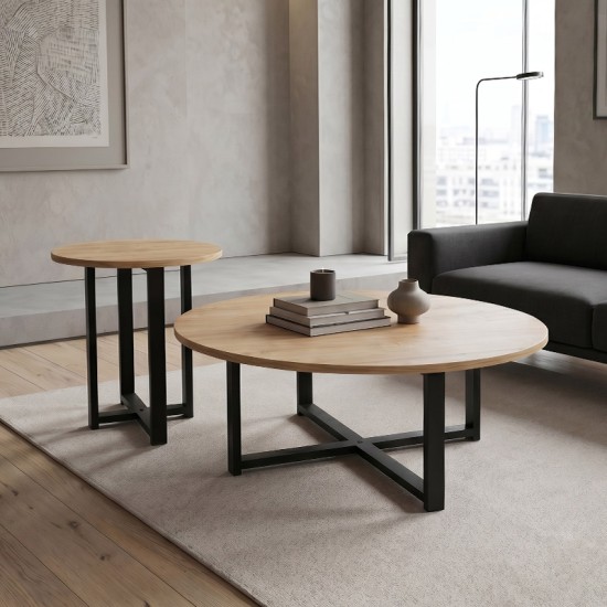 Τραπεζάκι σαλονιού σετ 2 τμχ Mesa  χρώμα sapphire oak Ø90x35,5εκ.
