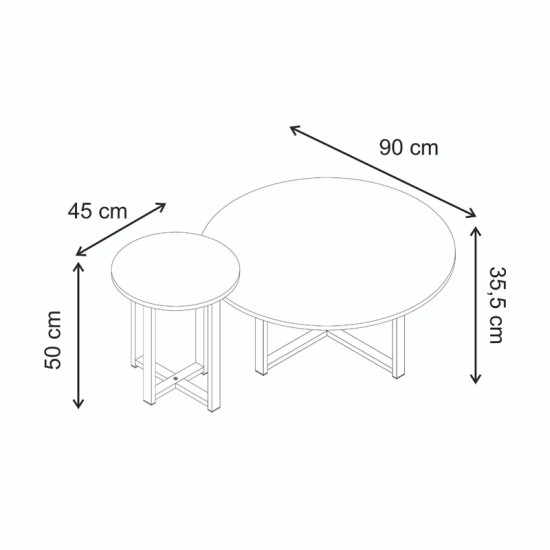Τραπεζάκι σαλονιού σετ 2 τμχ Mesa  χρώμα sapphire oak Ø90x35,5εκ.