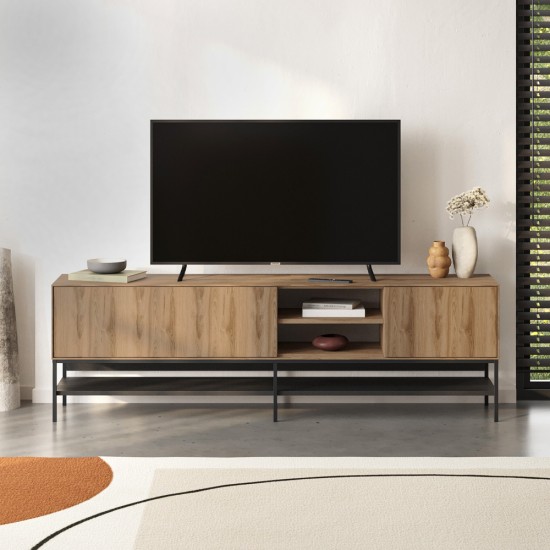 Έπιπλο τηλεόρασης Amira  χρώμα καρυδί Ud - black wood 180x35x55εκ.