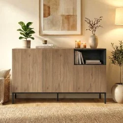 Μπουφές Cailin  χρώμα sepet oak - black wood 140x41,8x80εκ.