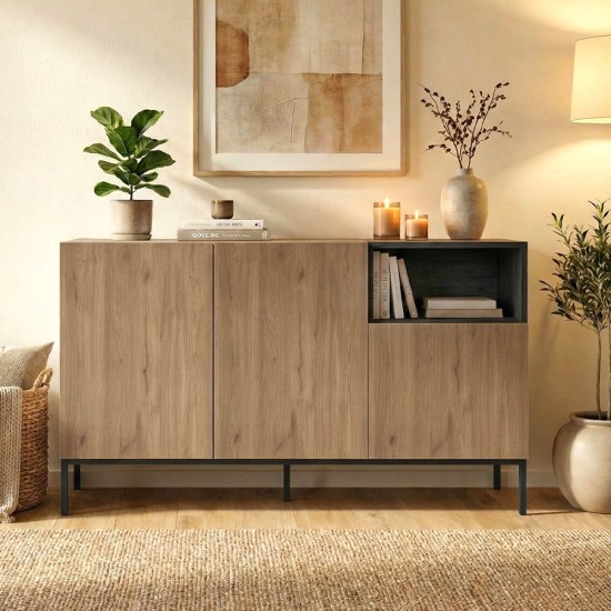 Μπουφές Cailin  χρώμα sepet oak - black wood 140x41,8x80εκ.