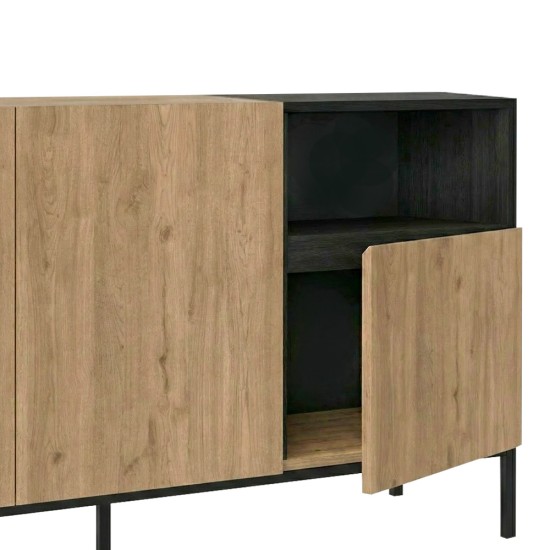 Μπουφές Cailin  χρώμα sepet oak - black wood 140x41,8x80εκ.