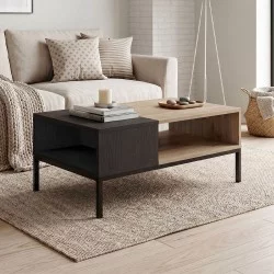 Τραπεζάκι σαλονιού Cailin  χρώμα sepet oak - black wood 90x56x40,6εκ.