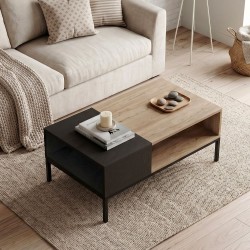 Τραπεζάκι σαλονιού Cailin  χρώμα sepet oak - black wood 90x56x40,6εκ.