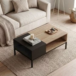 Τραπεζάκι σαλονιού Cailin  χρώμα sepet oak - black wood 90x56x40,6εκ.
