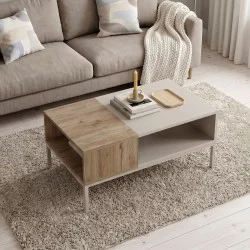 Τραπεζάκι σαλονιού Cailin  χρώμα sandstone - sepet oak 90x56x40,6εκ.