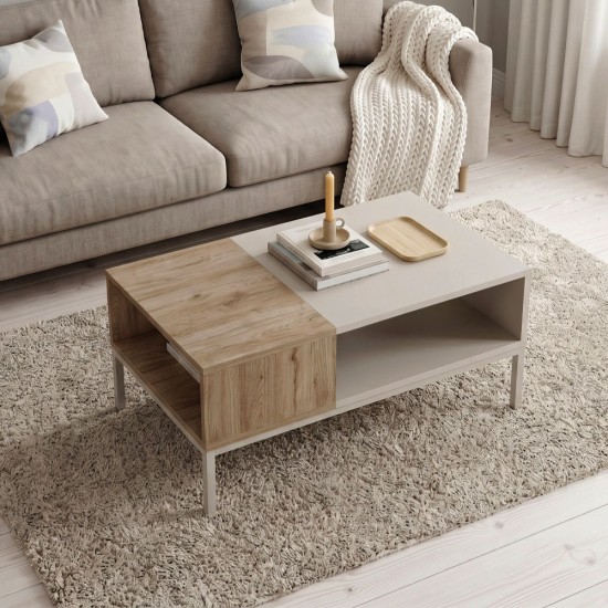Τραπεζάκι σαλονιού Cailin  χρώμα sandstone - sepet oak 90x56x40,6εκ.