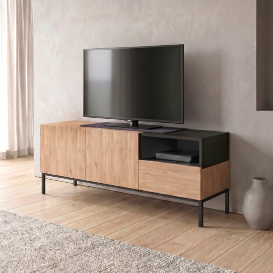 Έπιπλο τηλεόρασης Cailin  χρώμα sepet oak - black wood 140x41,8x55εκ.