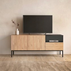 Έπιπλο τηλεόρασης Cailin  χρώμα sepet oak - black wood 140x41,8x55εκ.