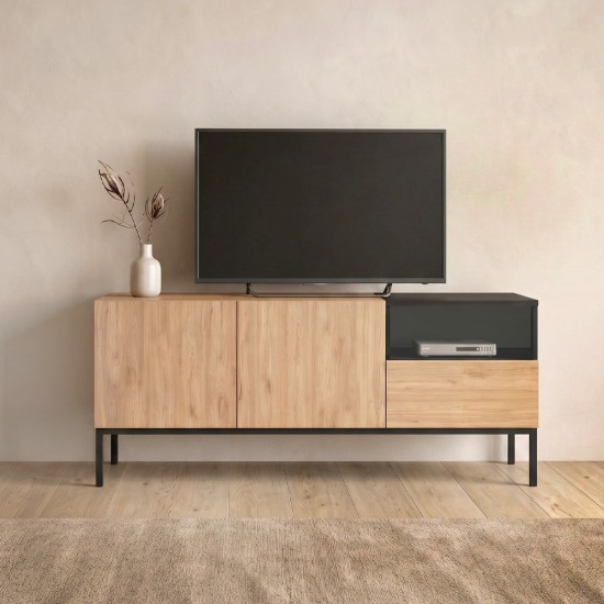 Έπιπλο τηλεόρασης Cailin  χρώμα sepet oak - black wood 140x41,8x55εκ.