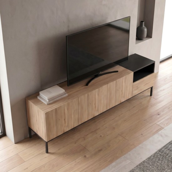 Έπιπλο τηλεόρασης Cailin  χρώμα sepet oak - black wood 180x41,8x55εκ.