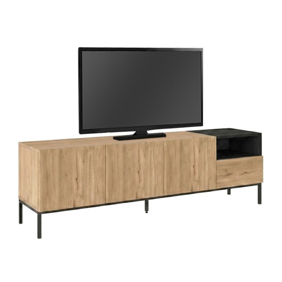 Έπιπλο τηλεόρασης Cailin  χρώμα sepet oak - black wood 180x41,8x55εκ.