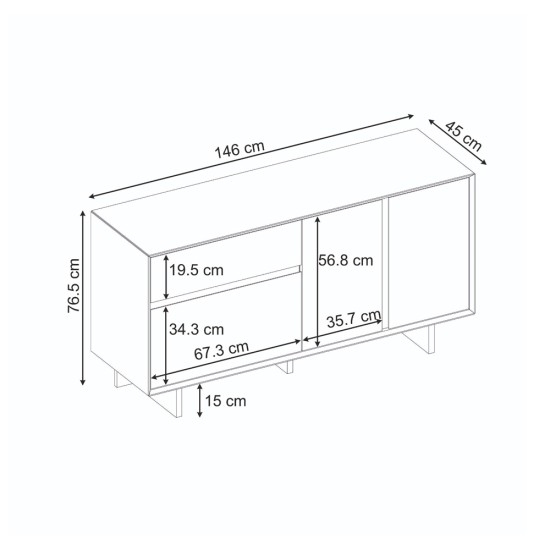 Μπουφές Capri  χρώμα sapphire oak 146x45x76,5εκ.